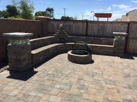 Basalite seating wall with fire pit