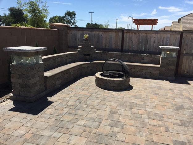 Basalite seating wall with fire pit